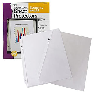 Charles Leonard Sheet Protectors, Top Loading with Binder Holes, 2 Mils Economy Weight, Non-Glare, Letter Size, Clear, 50-Pack(48185)