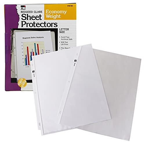Charles Leonard Sheet Protectors, Top Loading with Binder Holes, 2 Mils Economy Weight, Non-Glare, Letter Size, Clear, 50-Pack(48185)