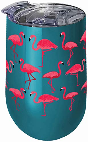 Spoontiques 16966 Flamingos Stainless Steel Tumbler, 16 ounces, Teal