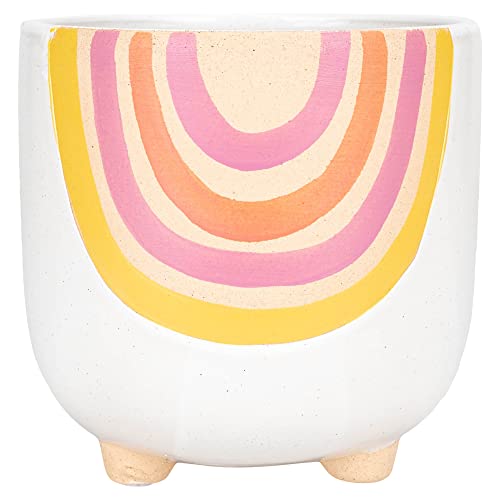 Napco Rainbow 5.25 Inch Tall White Ceramic Footed Planter