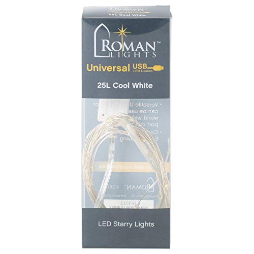 Roman 25L USB COOL WHITE LED STARRY LIGHT SILVER WIRE 8 FT L