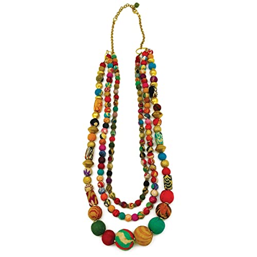Anju Aasha Necklace Triple Strand Mixed Beads for Women, 27 inches Length
