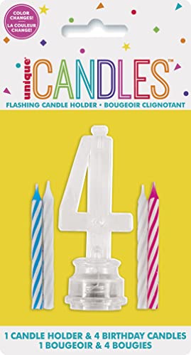 Unique Industries Multicolor Flashing Number 4 Cake Topper & Birthday Candle Set, 5pc