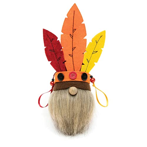 MeraVic Indian Gnome with Red, Orange and Yellow Feather Headband, Wood Nose and Beige Beard, Plush, Collectible Figurines, Gifts for Home Shelf D‚àö¬©cor, 7 Inches - Fall Decoration
