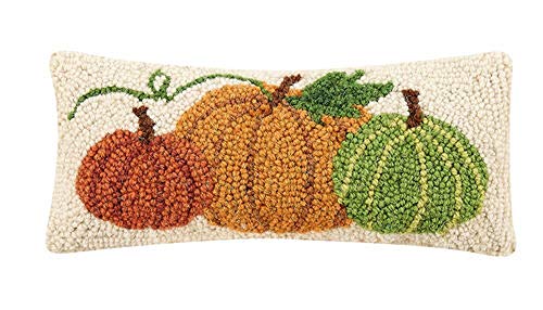 Peking Handicraft 31TG438C05OB Pumpkins Hook Pillow, Blown-in Filled, 12-inch Length, Wool and Cotton