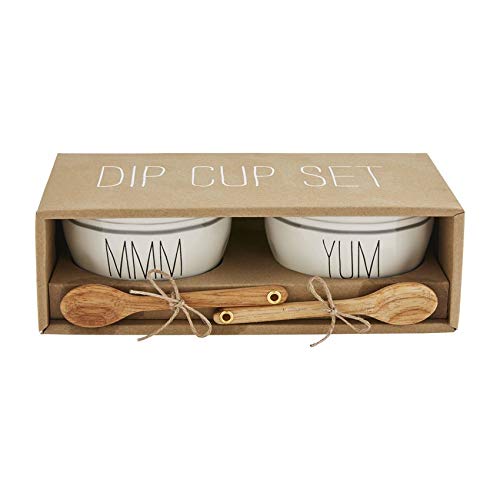 Mud Pie BISTRO BOXED DIP CUP SET, 2 1/2" x 4" Dia | Spoon 5", White