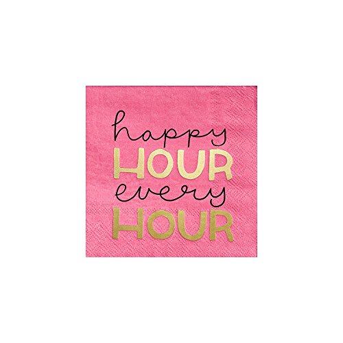Design Design Happy Every Hour Cocktail Napkins, 5 x 5 Inch, Pink