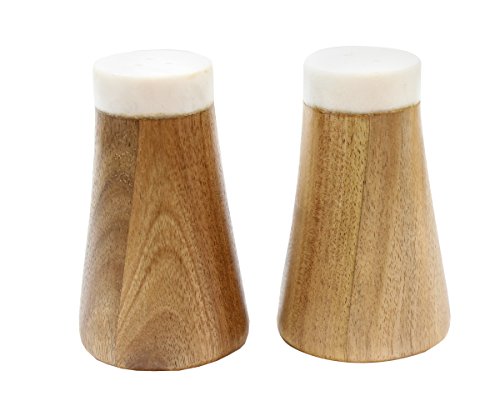 Tablecraft H14015 Salt & Pepper Shakers, 2.5 x 2.5 x 4.125", Marble/Acacia