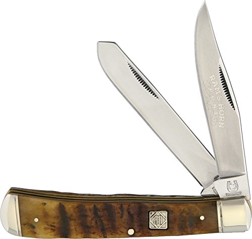 Blue Ridge Knives Rough Ryder KB201RAMSHORNBONE Trapper Rams Horn Jigged Bone,Multi