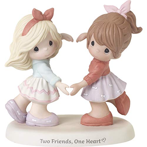 Precious Moments Girls Making Hands 192001 Two Friends One Heart Bisque Porcelain Figurine, Multi
