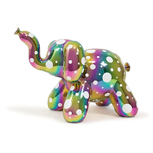 Made By Humans Balloon Elephant Money Bank, Cool and Unique Ceramic Piggy Bank with High-Gloss Finish - Rainbow w/Polka Dots