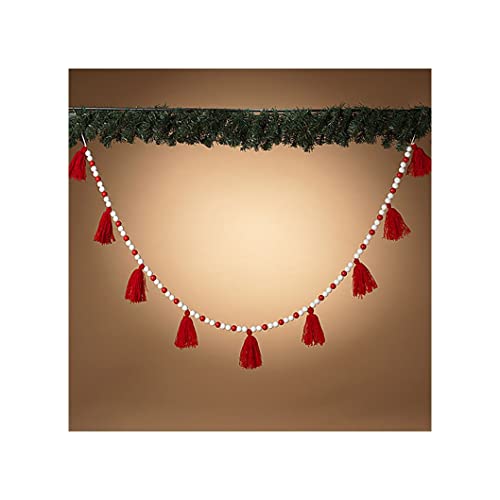 Gerson 2655580 Wood Beads Garland with Tassels Garland, 6-Foot