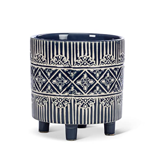 Abbott Collection  27-MOORE-617-MD Medium Graphic Band Planter with Feet, Navy/White