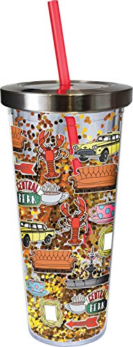 Spoontiques 21351 Friends Glitter Cup w/Straw, 20 oz, Multicolored