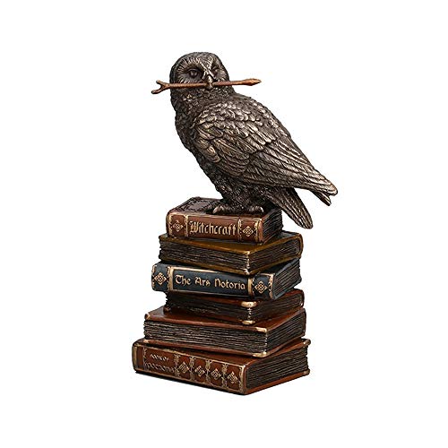 Unicorn Studio Veronese Design 5 1/2" Tall Cold Cast Resin Antique Bronze Finish Magic Wand Snowy Owl On Book Stack Statue Figurine