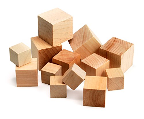 Hygloss Products Unfinished Wood Blocks - Blank Wooden Building Block Cubes  Assorted Sizes, 48 Pack