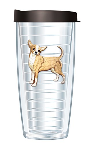 Freeheart Signature Tumblers Chihuahua Puppy Dog Emblem on Clear 16 Ounce Double-Walled Travel Tumbler Mug with Black Easy Sip Lid