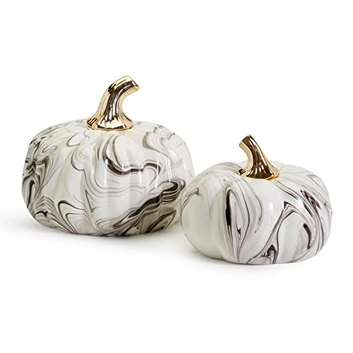 Two's Company Black and White Pumpkins Figurine, Set of 2