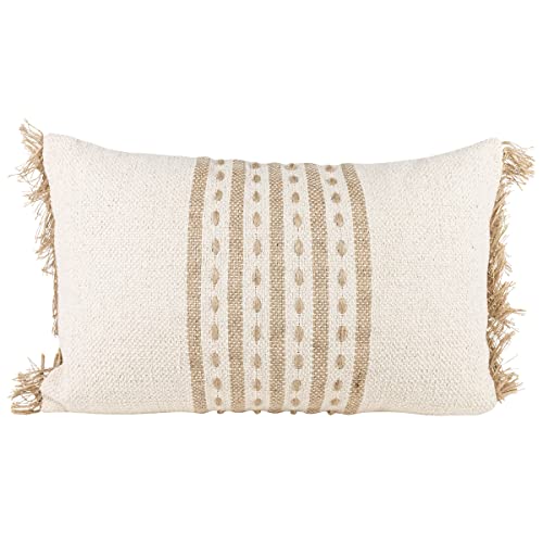 Foreside Home & Garden Tan Middle Striped 14X22 Hand Woven Filled Pillow