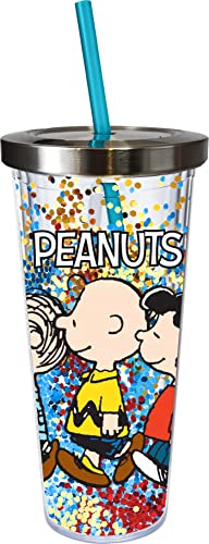 Spoontiques - Glitter Filled Acrylic Tumbler - Glitter Cup with Straw - 20 oz‚ÄØ- Stainless Steel Locking Lid with Straw - Double Wall Insulated - BPA Free - Peanuts Drinking Cup