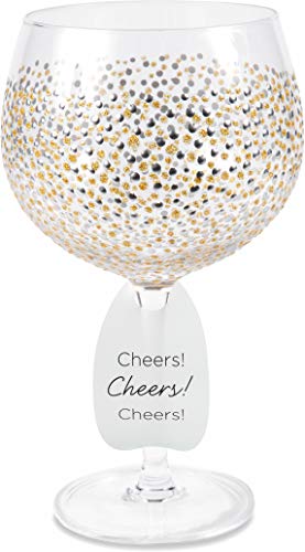 Pavilion Gift Company Pavilion-Gold & Silver Polka Dot-24 Oz Wine Removable Chee Hand Decorated Glass, 24 oz, Gold