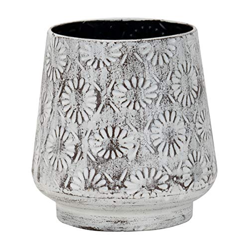 Foreside Home and Garden Home & Garden Antique White Embossed Floral Pattern Metal Planter