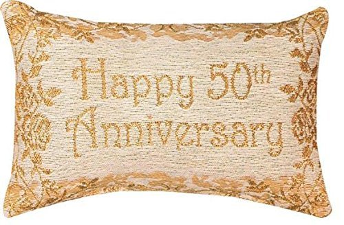 Manual 12.5 x 8.5-Inch Decorative Throw Pillow Reversible Word Pillow, Golden 50th Anniversary