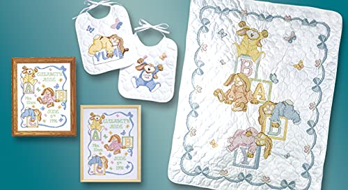 Design Works Crafts Janlynn Sleepy Bunnies Bibs Stamped Cross Stitch Kit-9-1/2 X11 Set of 2