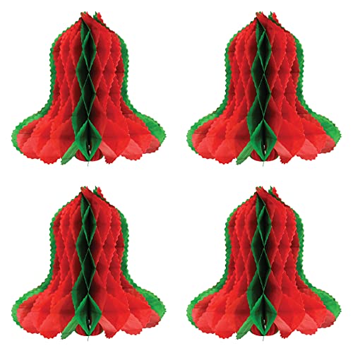 Beistle Honeycomb Tissue Paper Bells 4 Piece Christmas Decorations Winter Party Supplies, 12", Red/Green