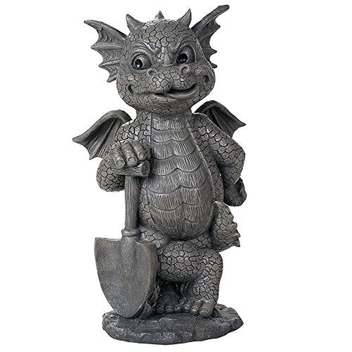 Pacific Trading Giftware Garden Dragon Green Thumb Gardener Dragon Decorative Garden Accent Sculpture Stone Finish 10 Inch Tall