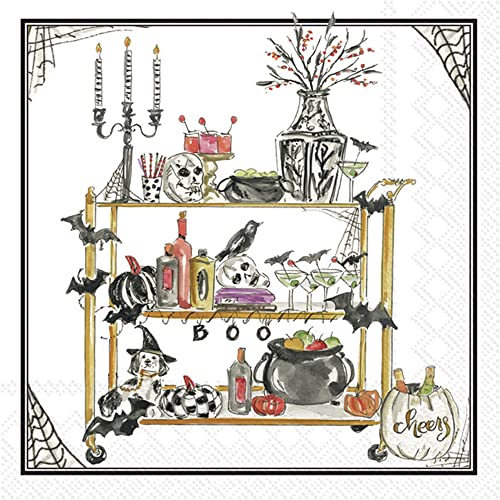 Boston International Rosanne Beck Fall Autumn Halloween Thanksgiving IHR 3-Ply Paper Napkins, 20-Count Cocktail Size, Halloween Bar Cart