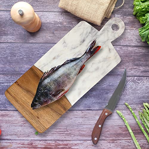 Hashcart Handmade Marble & Wood Cutting Board for Kitchen Decor | Kitchen Chopping Board for Meat (Butcher Block), Cheese, Vegetables, and Charcuterie | Kitchen Essentials