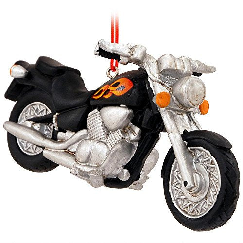 Ganz Black Motorcycle with Flames Resin Hanging Christmas Ornament