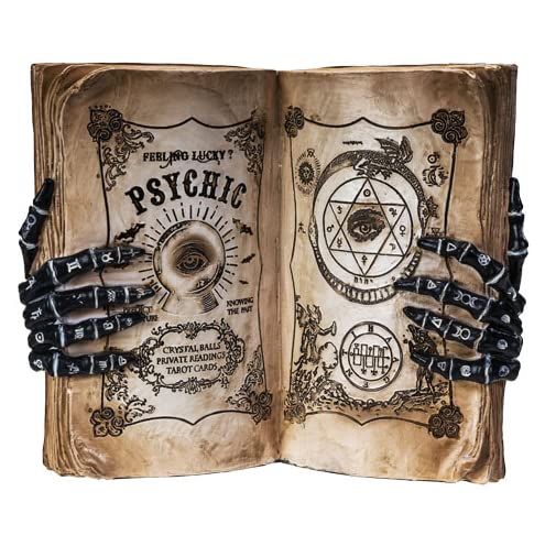 Pacific Trading Giftware Feeling Lucky Psychic Book with Skeleton Palmistry Hands Gothic Statue Figurine 8.39 Tall
