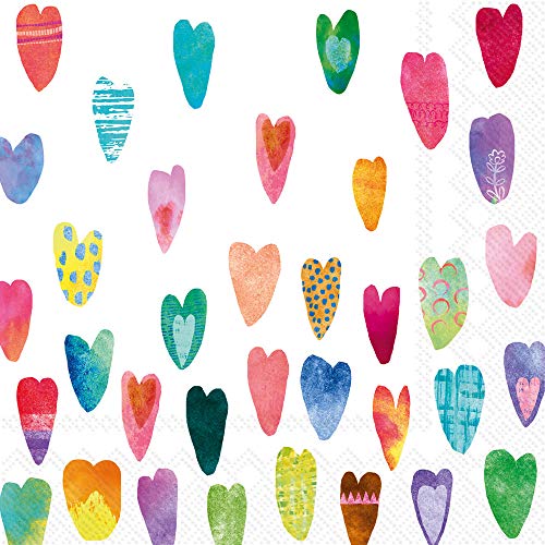 Boston International IHR 3-Ply Cocktail Beverage Paper Napkins, 5 x 5-Inches, Rainbow Hearts