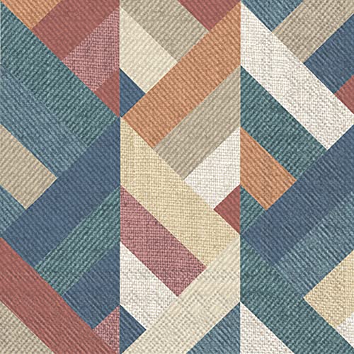 Boston International IHR Fall Autumn Modern Geometric Pattern 3-Ply Paper Napkins, 20-Count Cocktail Size, Aaron- Blue Terracotta