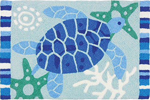 Home Comfort Jellybean Indoor Outdoor Machine Washable Rug, Blue Sea Turtle