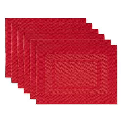 DII Design PVC Tabletop Collection Woven Indoor/Outdoor, Placemat Set, 13x17.25, Tango Red, 6 Piece