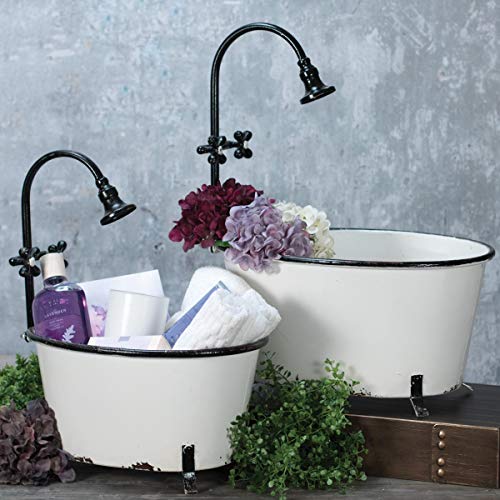 Foreside White Set of 2 Black Rim Enamel Bathtub Planters, 2 Piece