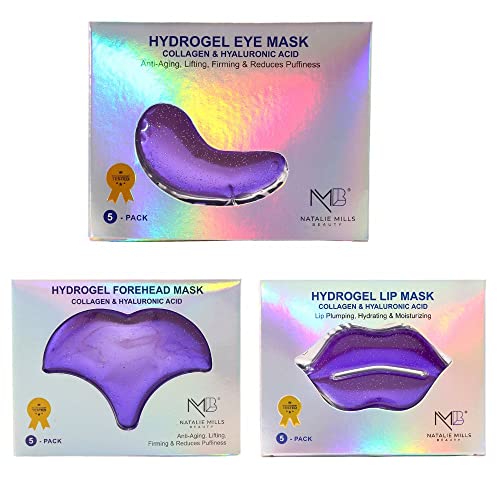 Natalie Mills Hydrogel Collagen Eye, Lip & Forehead Mask Combo! Perfect for Fine Lines, Dark Circles & Plumping. 15 Pcs!