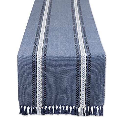 DII Design Everyday Collection, Fringed Stripe Tabletop, Table Runner, 14x108, French Blue