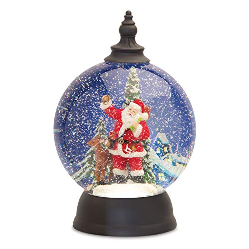 Melrose Contemporary Home Living 9.25" Black and Blue Santa in Sleigh Snow Globe Christmas Decor