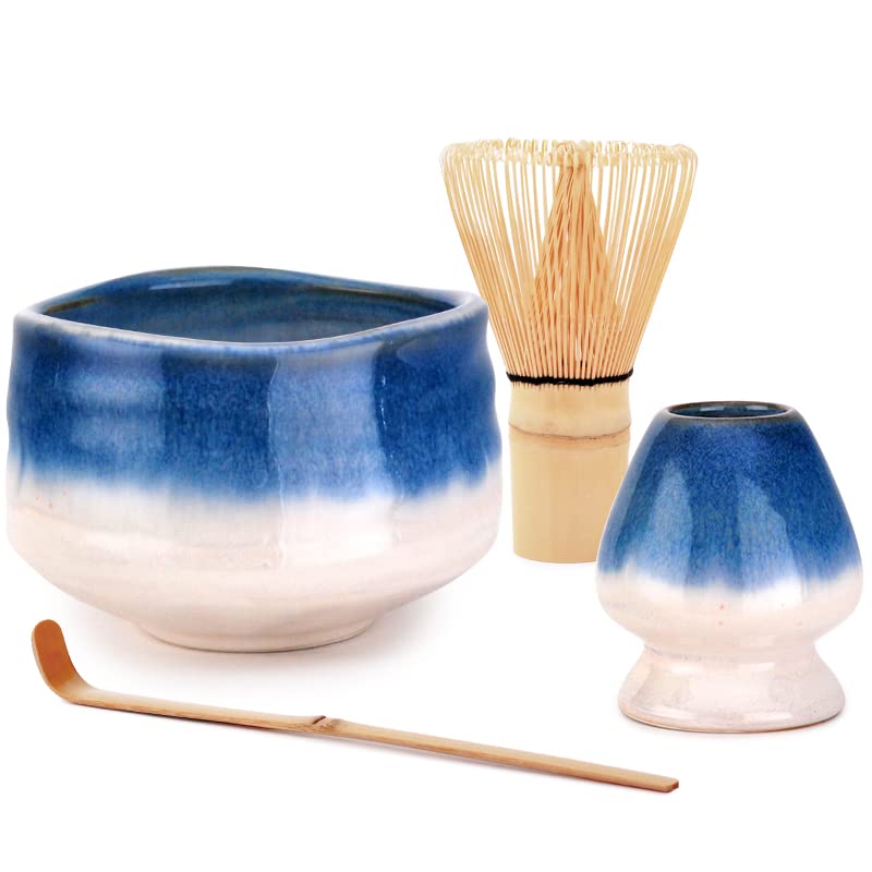 FMC Fuji Merchandise Corp Japanese Matcha Tea Ceremony Chasen Green Tea Bamboo Matcha Chasen Whisk Scoop Whisk Holder and 21 fl oz Matcha Bowl 4 Piece set
