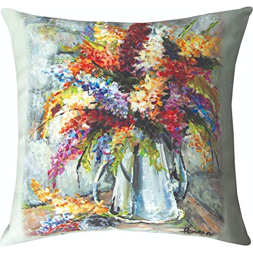 Manual Woodworkers SLSFSC 18 x 18 in. Flowers in Silver Coffee Pot Outdoor Pillow