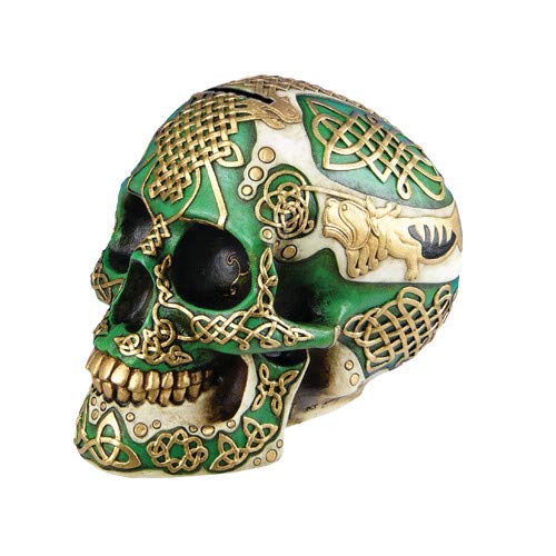 Pacific Trading Giftware Celtic Green Lion Tribal Knot Tattoo Coat of Arms Skull Money Bank Figurine Coin