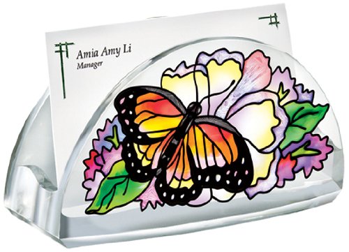 Amia 5773 Hand Painted Acrylic Business Card Holder Featuring a Butterfly Design, 4-Inch