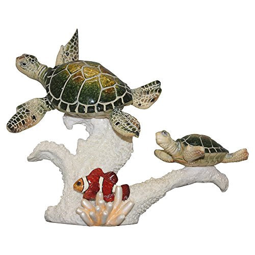 Comfy Hour Ocean Voyage with Sea Turtles Collection 8" Turtle and Fish Coastal Ocean Theme Decoration, Polyresin