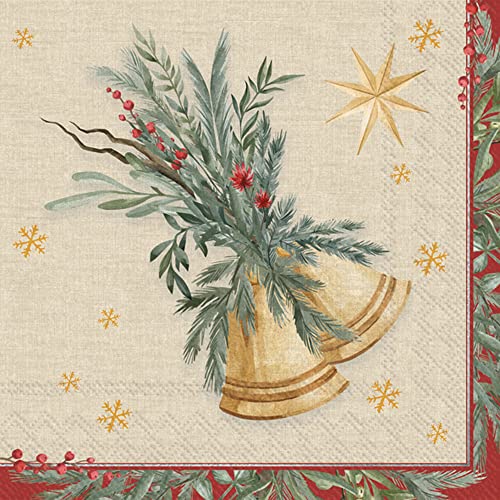 Boston International IHR Winter Holiday Christmas 3-Ply Paper Napkins, 20-Count Lunch Size, Festive Melody- Linen