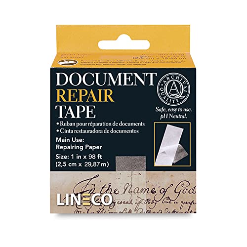 Lineco 1 Inch X 98 Feet. Archival Self Adhesive, Transparent Document Repair Tape with Neutral pH. Pressure Sensitive. Non-Yellowing and Removable with Solvents, Conversational, Framing, Craft, DIY.