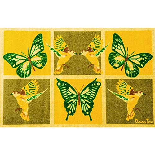 Floortex Doortex Printed Short Sun Room Runner, Rectangular, Yellow Butterfly Design, 20" x 30" (FR4SR2030BY)